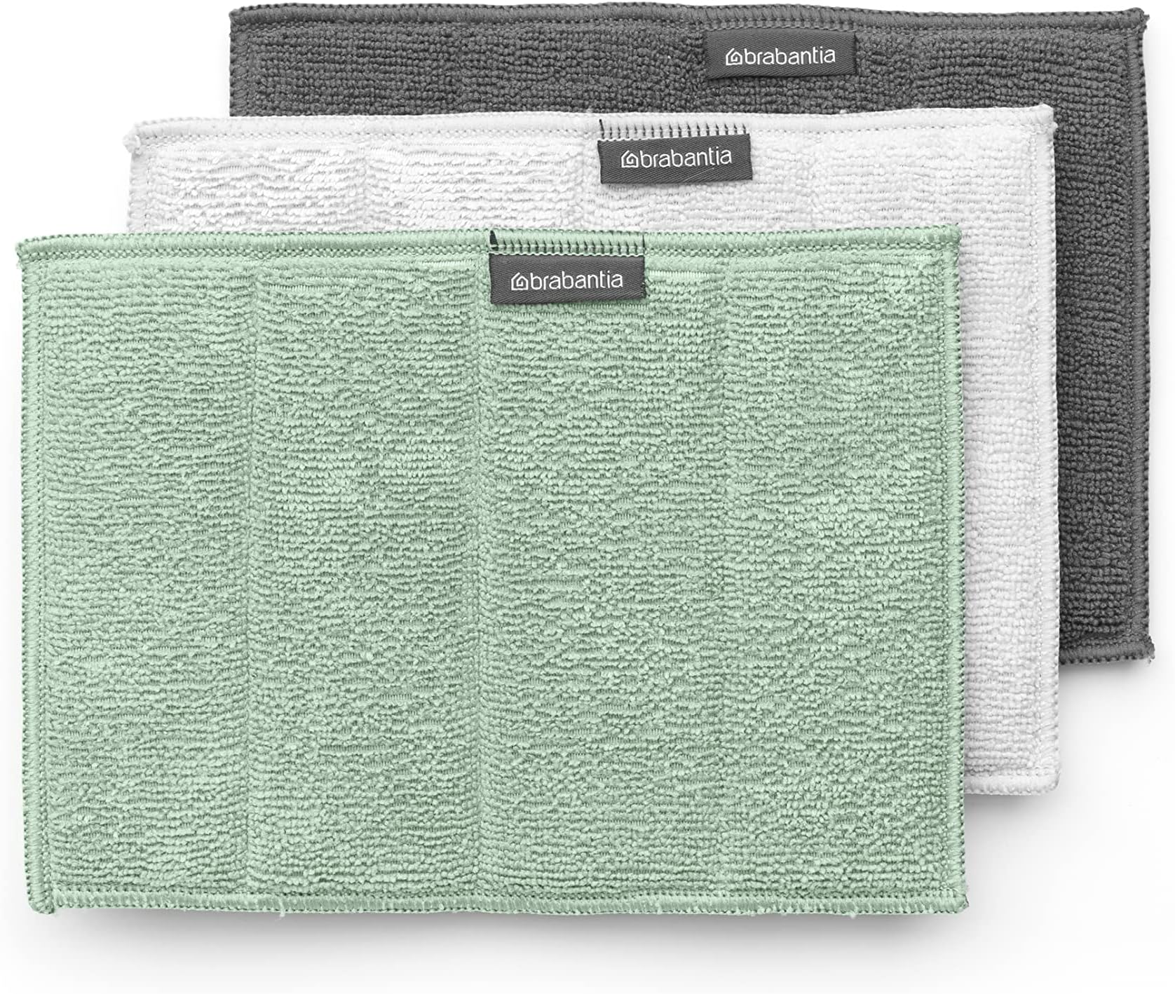 Brabantia - Sinkside Microfibre Cleaning Pads - Sponge & Microfibre - Machine Washable - Absorbs 7 Times its Own Weight - for Cleaning Dishes, Counters & Mirrors - Set of 3 - Jade Green