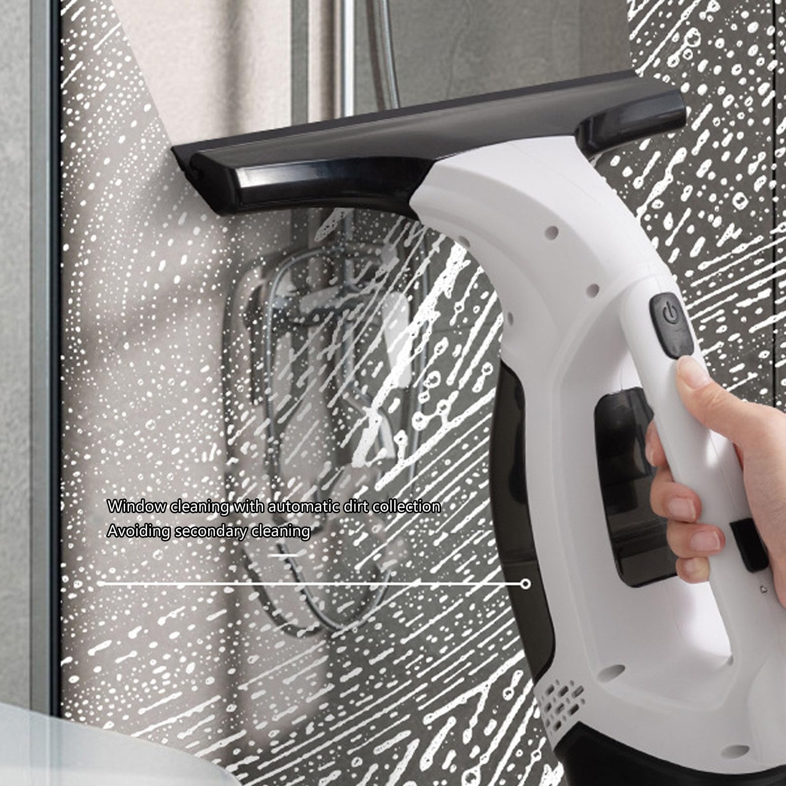 Fenstersauger, Wiederaufladbarer Elektrischer Fensterreiniger mit Starker Saugkraft, Kabelloser Fenstersauger mit Schmutzwassertank, Sprühflasche, für Duschglas, Fliesen, Arbeitsplatte, Auto