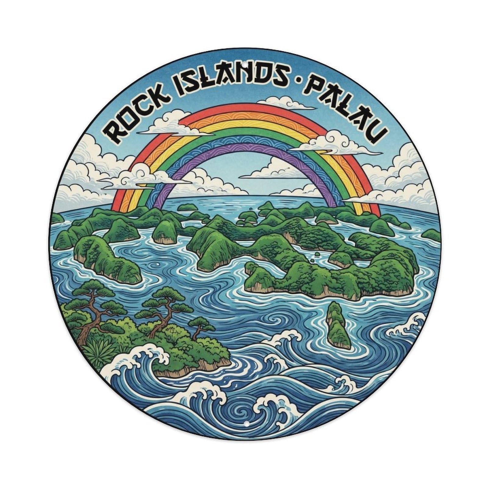 Olyhtr 8X8inch Classic Style Rainbow Palau Rock Islands Coastal Travel Aerial Metal Tin Sign