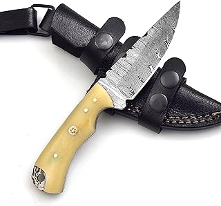 AA KNIVES 7” Handmade Damascus Hunting knife with Leather Sheath – EDC Fixed Blade Pocket Knife - Ideal for Camping, Skinning and Outdoor - Generic