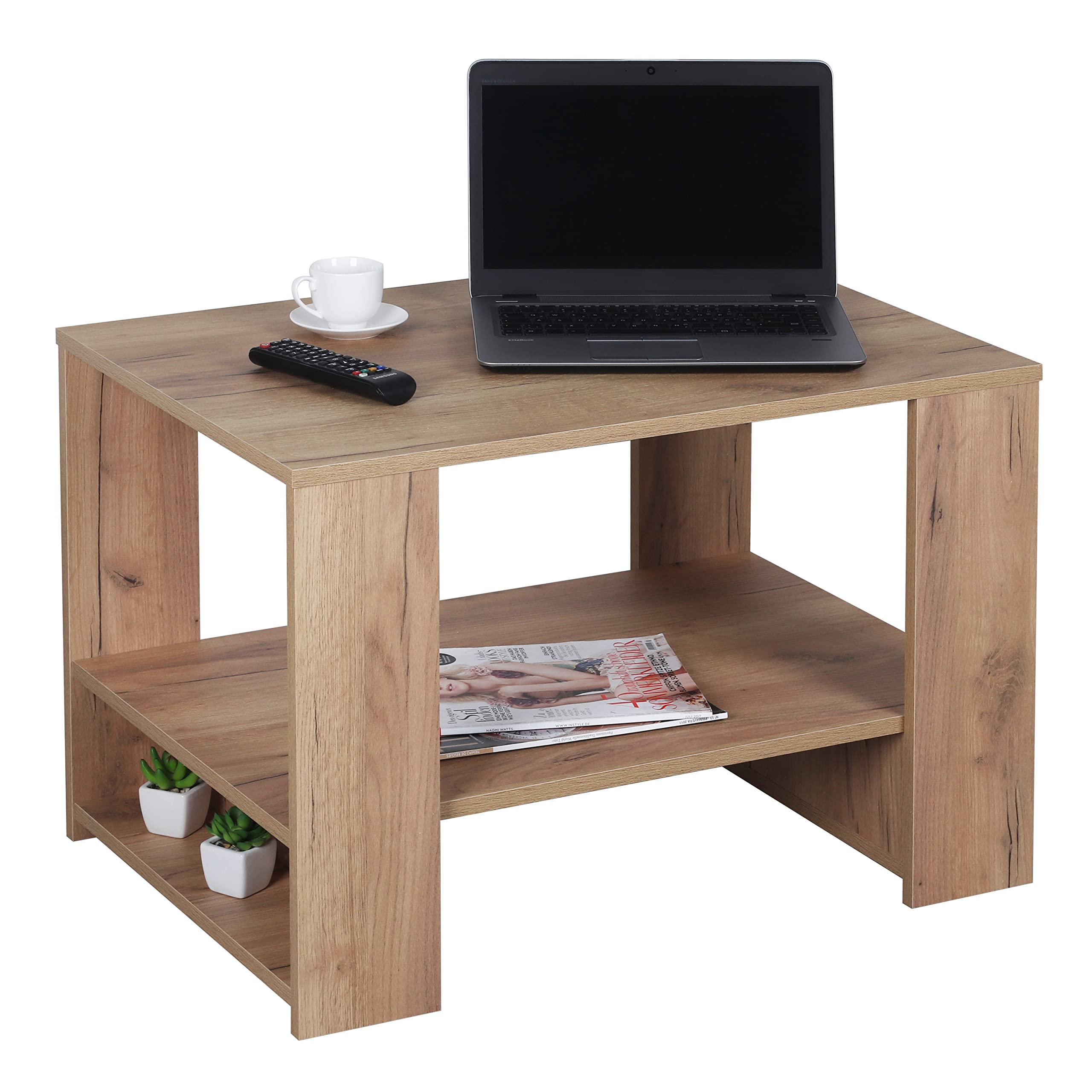 defiPad Woonkamertafel voor Bank | Kleine Salontafel Wit Eiken met Opbergruimte | Moderne Tafel Woonkamer met Lamellen | Salontafel | Kleine Tafel | 92CM Koffietafel | Stabiele Stubentisch
