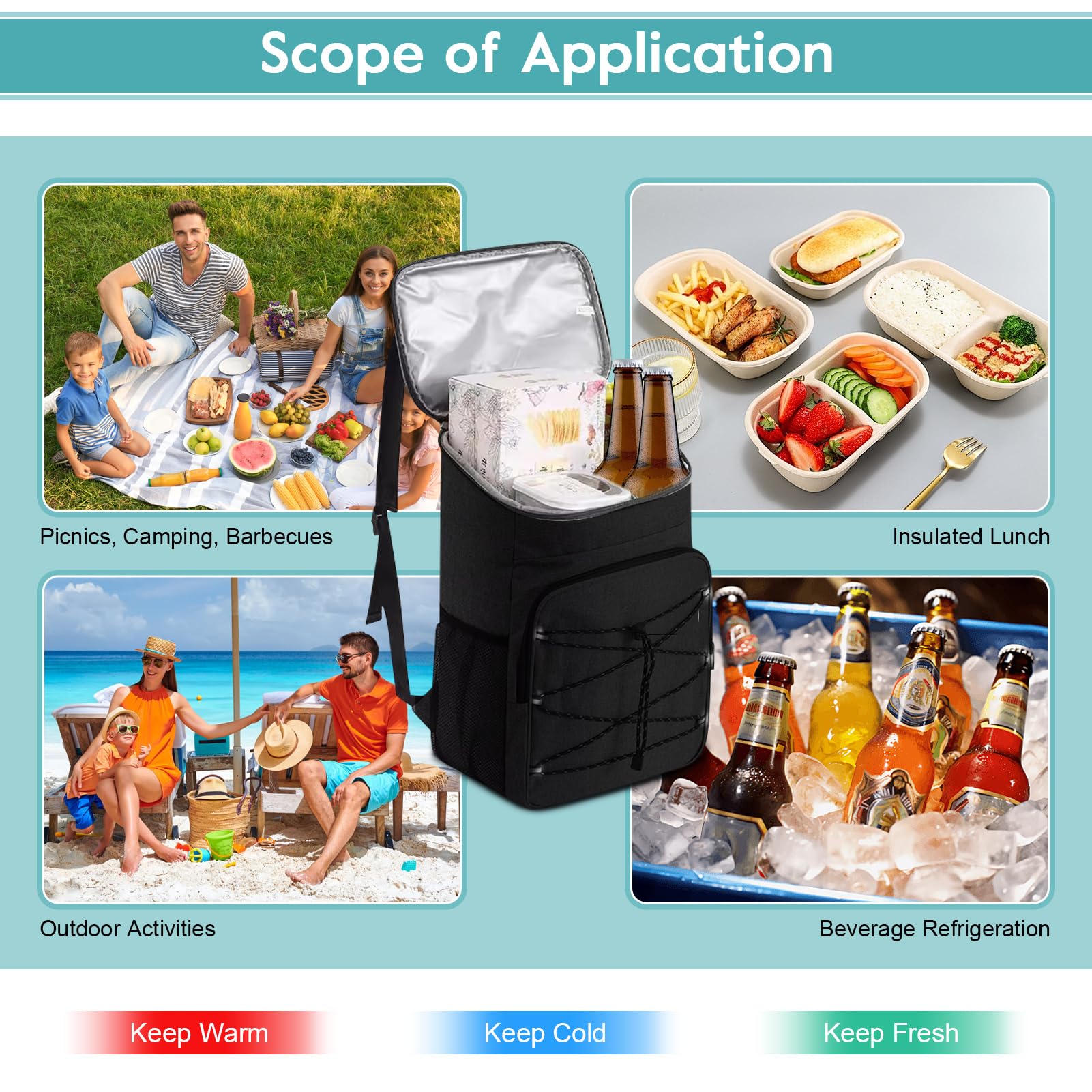 Ejoyous, zaino termico da picnic, grande capacità, resistente all'acqua, borsa da pranzo a prova di perdite per viaggio, escursionismo, spiaggia, scuola, campeggio, barbecue