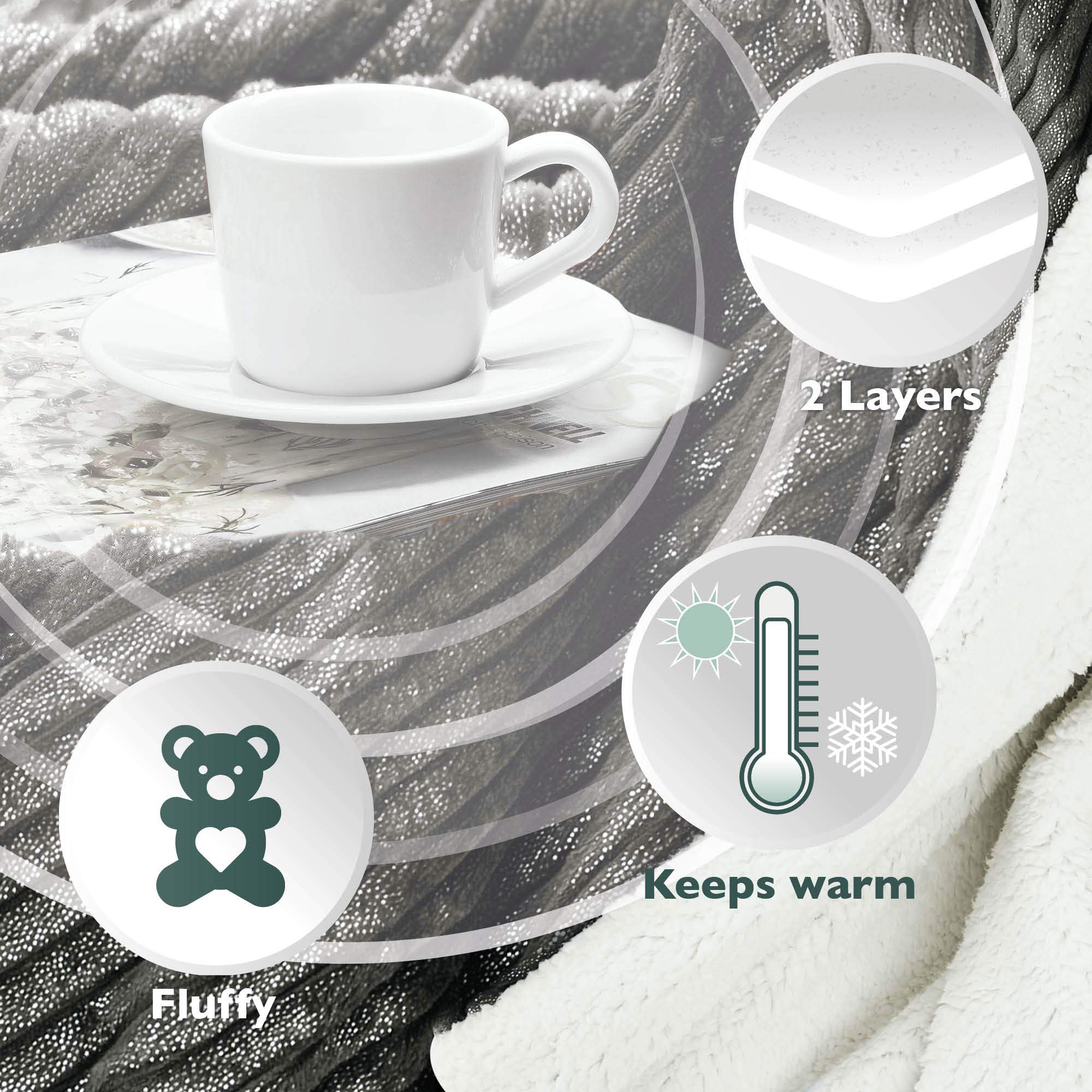 Beautissu XXL Plaid Canape Grande Dimensione Sherpa 220 x 240 cm Elisa – Morbido plaid antracite caldo per l'inverno, divano – Coperta in pile con effetto scintillante e finta pelle di agnello