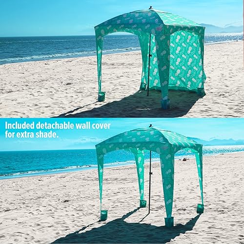 Miniatura 3 de Qipi Cabaña de playa, toldo fácil de instalar, impermeable, portátil de 6 x 6 pies, pared lateral incluida, sombra con protección UV UPF 50+,