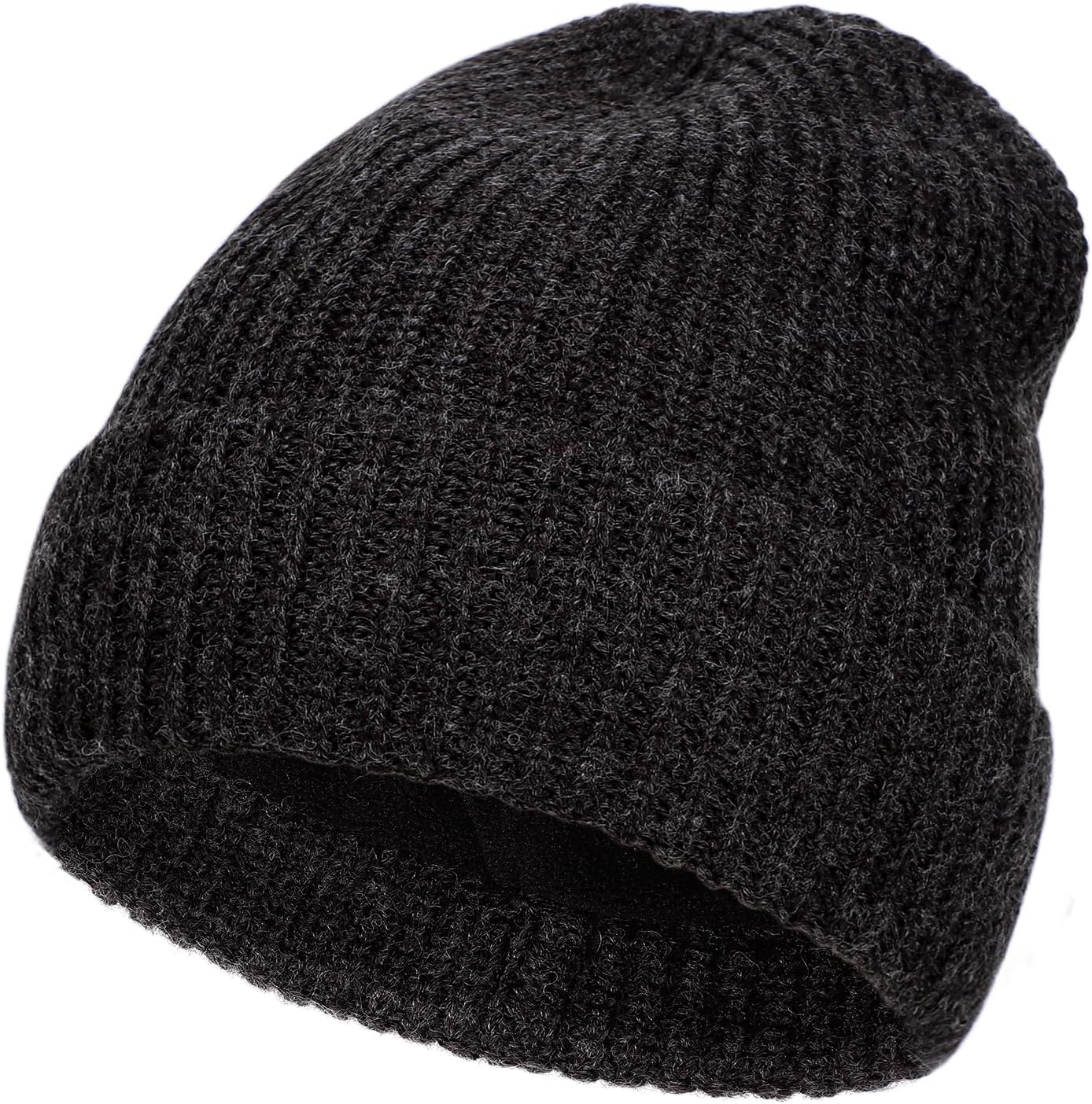 M/L/XL/XXL Merino Wool Beanie for Men & Women, Oversize Fleece Lined Warm Winter Double Layered Stylish Knit Cuffed Ski Hat