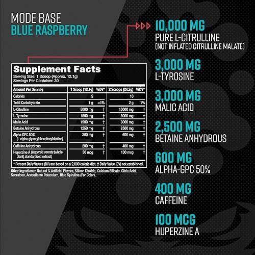 Miniatura 8 de Gorilla Mode Base - Preentrenamiento - Aumenta el óxido nítrico, enfoque y conducción intensos, resistencia, potencia, L-citrulina, L-tirosina,