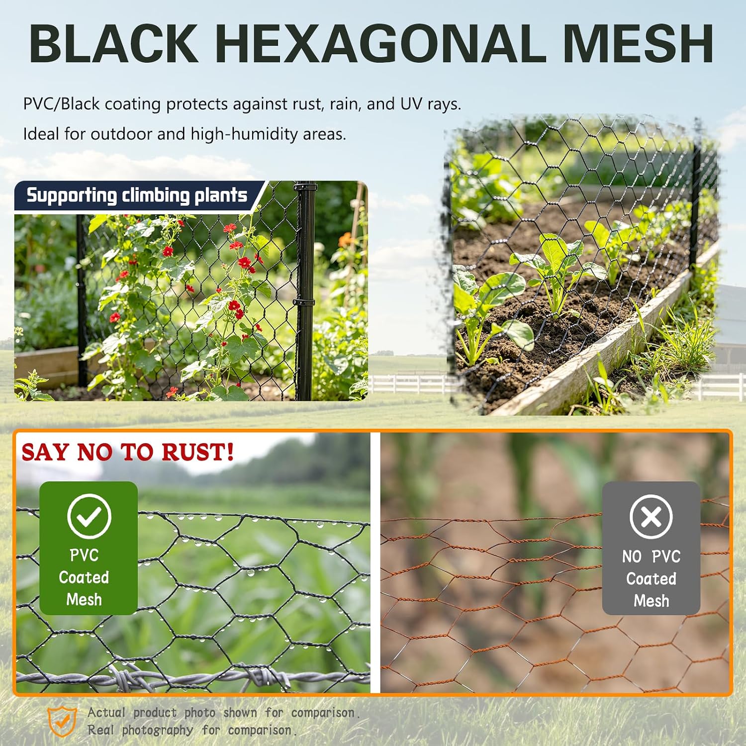 24"×150' Black Chicken Wire Fencing, 1 Inch 19 Gauge Hot Dipped Galvanized Mesh Roll, Chicken Coop Poultry Wire for Gardens, Rabbit Protection, Floral Decor, Pet Fencing & DIY Projects