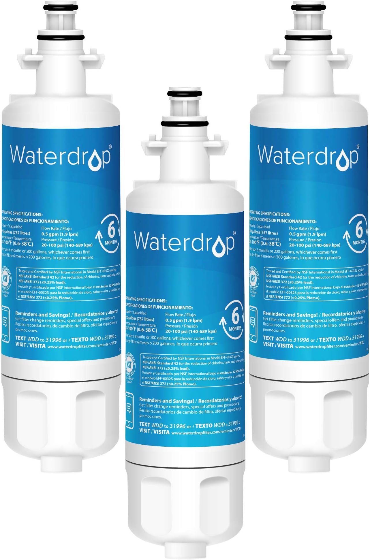 WaterdropRefrigerator Water Filter, Compatible with LG LT700P, ADQ36006101, KENMORE 469690, 9690, ADQ36006102, Standard, Pack of 3
