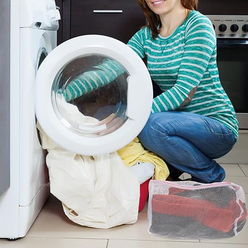 Miniatura 5 de SOLUSTRE 5 bolsas de malla para lavandería con forma de cilindro con cremallera bolsa de lavado de malla fina resistente bolsa de almacenamiento de