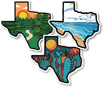 State of Texas Landscape Decal Bumper Sticker Bundle for Cars, Cups, Laptops, Coolers Three Pack X3 2"x2" Small, for Phones
