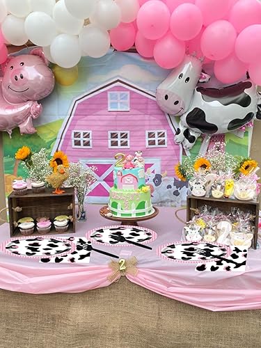 Miniatura 2 de Suministros de fiesta temática de vaca de granja, juego de vajilla con estampado de vaca rosa, mantel de papel para niños dulces, temática de vaca,