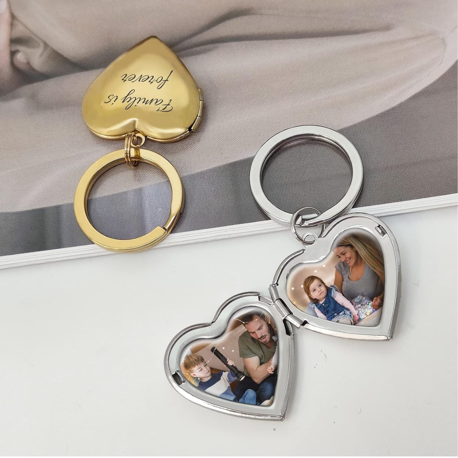 Personalized Locket Keychain Custom Photo Keychain Picture Holder Engraved Text Memorial Key Chain for Men Women - Image 6