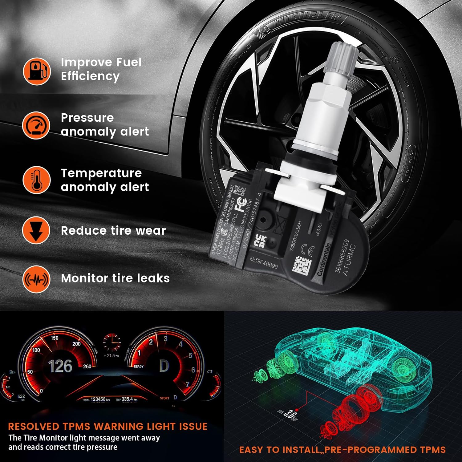 Set of 4 TPMS 33MHz Tire Pressure Monitoring System Sensor Compatible with MINI Cooper BMW I3 I8 X1 X2 X5 X6 M2 M235I 330E 330I 335I 340I 428I 430I 435IM240I M3 M4 230I 320I 328I Replaces# 36106856209