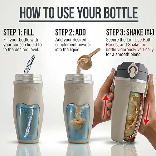 Miniatura 6 de Botella agitadora para mezclas de proteínas, acero inoxidable de doble pared, para batidos, agua, batidos, cócteles, a prueba de fugas, 26 onzas,