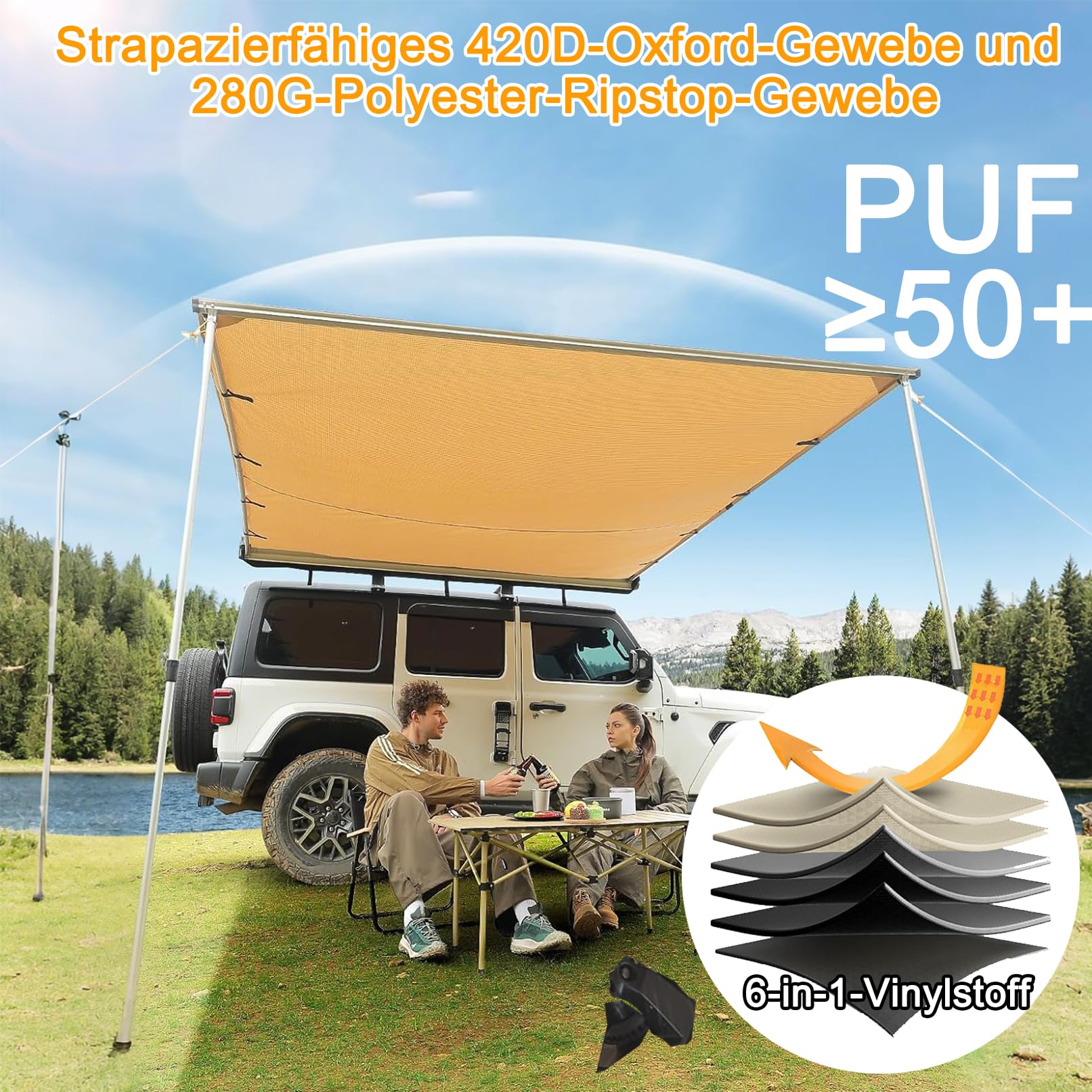 Ausziehbarer Dachträger-Sonnenschutz, PU5000 mm Einziehbare Auto-Seitenmarkise mit Aufbewahrungstasche, Wetterfestes UV50+ Vorzelt Wohnwagen mit Tragetasche (Size : 160x250cm/5.2x8.2ft)