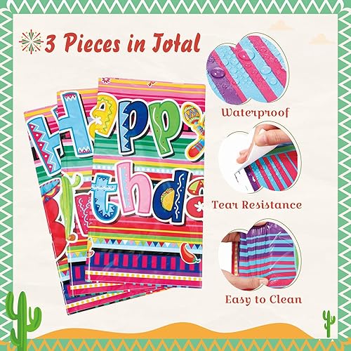 Miniatura 2 de 3 manteles de fiesta mexicana para decoración de Cinco de Mayo, mantel de plástico con rayas florales para fiesta, taco, noche, cumpleaños,