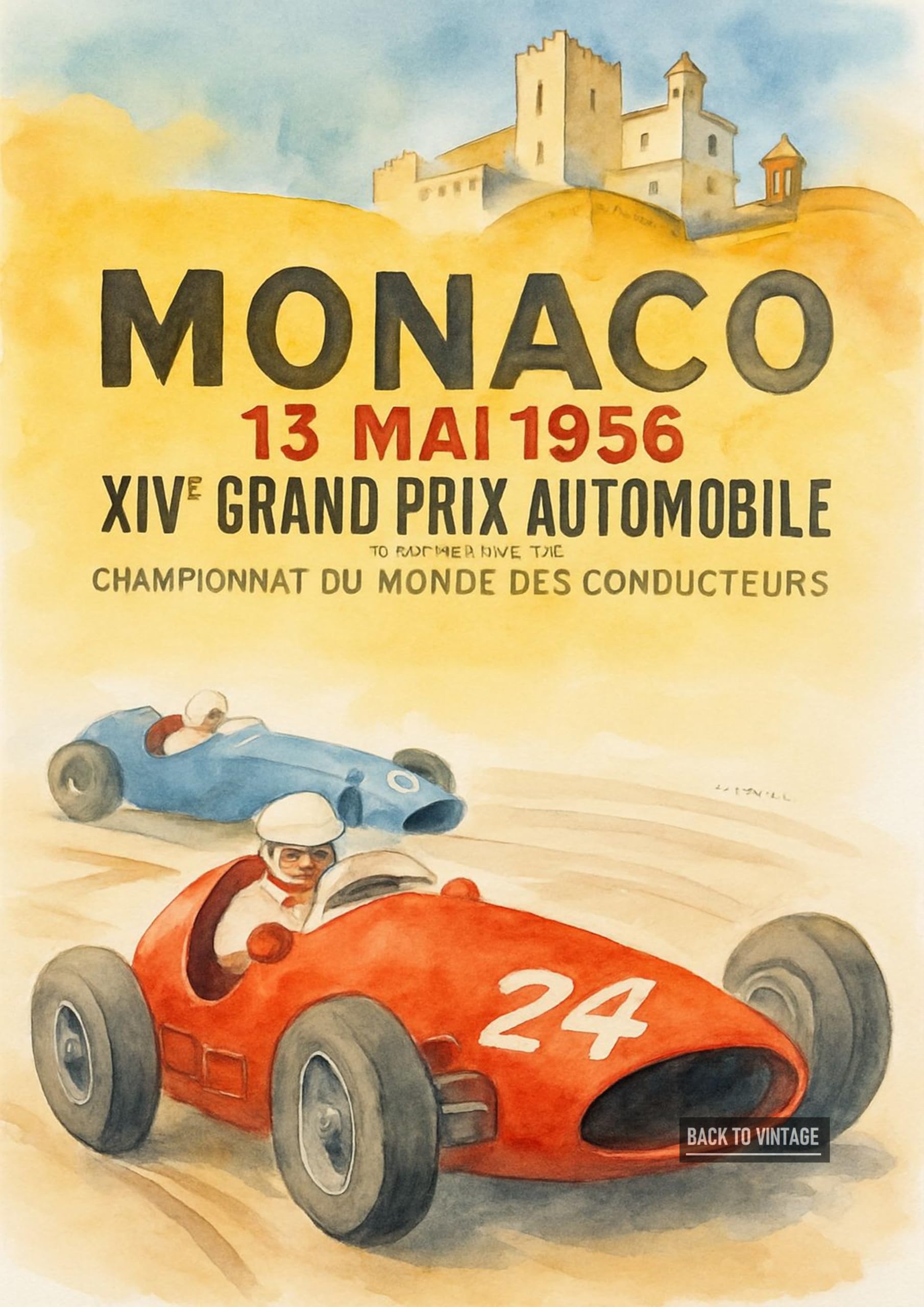 Monaco 1956 - Retro F1 Racing Poster A4 Wall Art Home Decor with Vintage Grand Prix Car Illustration for Classic Motorsport Enthusiasts