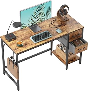 CubiCubi Computer Desk with 2 Drawers, 40 Inch Small Home Office Desk Study Writing Table, Rustic Brown