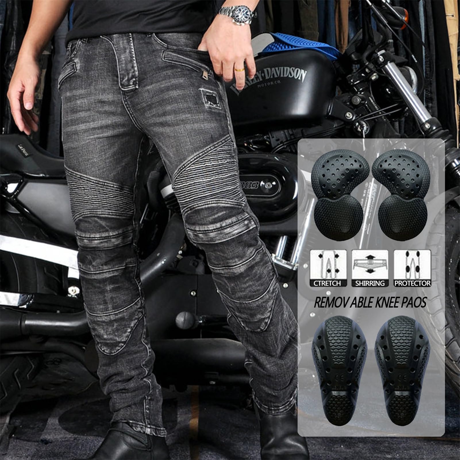 Pantalon Moto Jean Imperméable - Protection Amovible | Homme/Femme, Stretch - Vintage