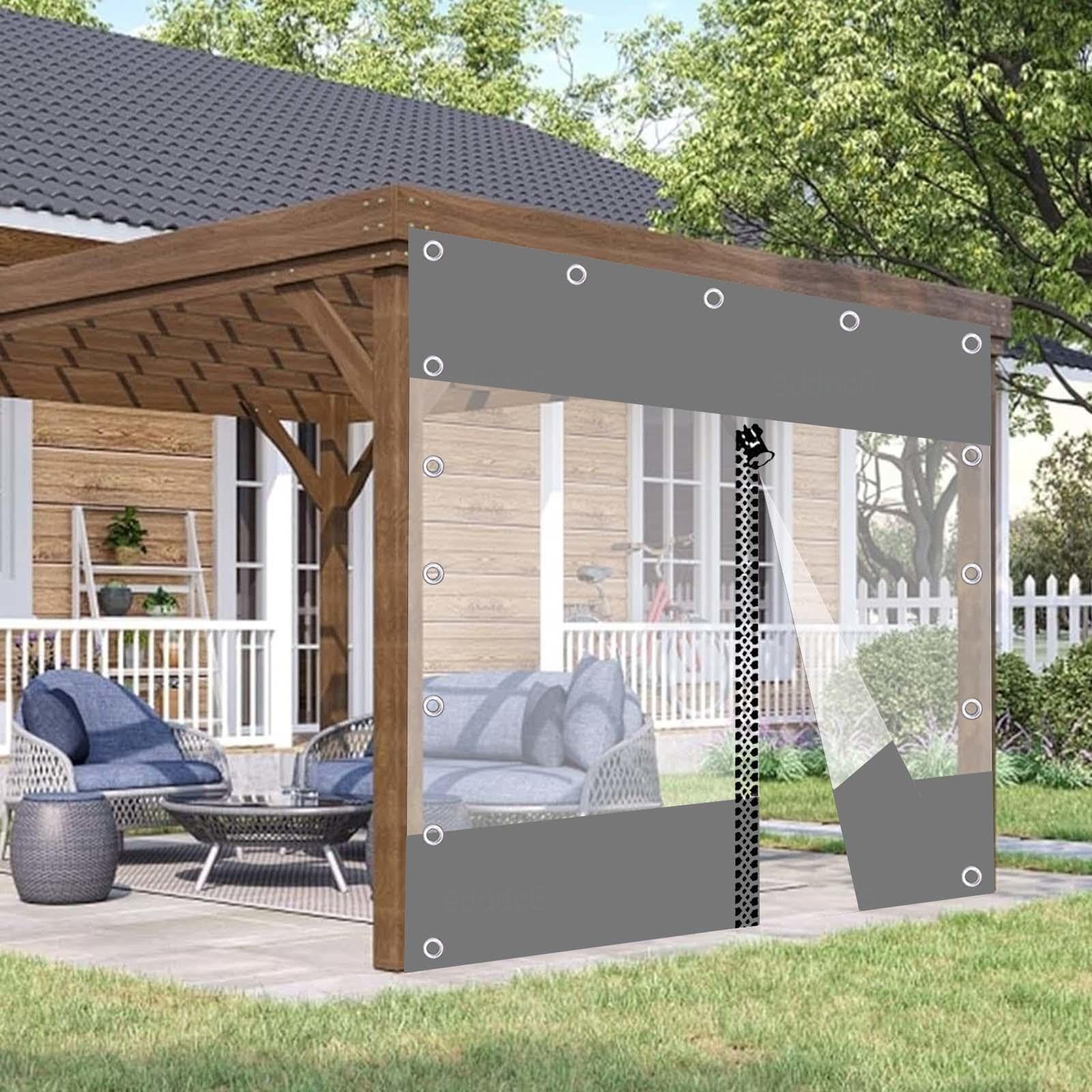 Telone laterale impermeabile trasparente grigio per gazebo, telo in PVC resistente alle intemperie per pergola da giardino e posto auto coperto, 2,8 x 3 m / 9.2x10.8ft, con occhielli