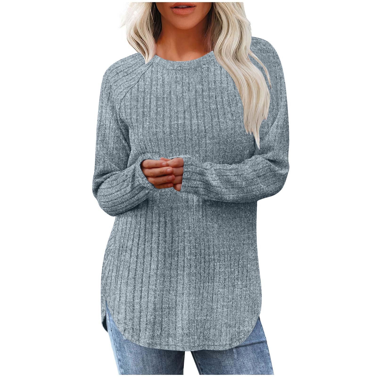 XUNRYAN Long Sleeve Shirts for Women Tunic Tops Loose Fit Dressy Casual Crewneck Pullover Basic Sweaters 2025 Fashion Clothes