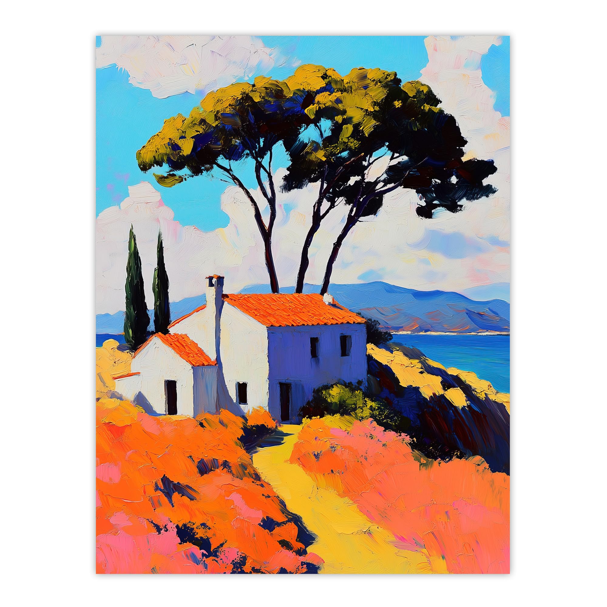 Artery8 Italian Seaside Villa Wall Art Print W18" x H24" Orange
