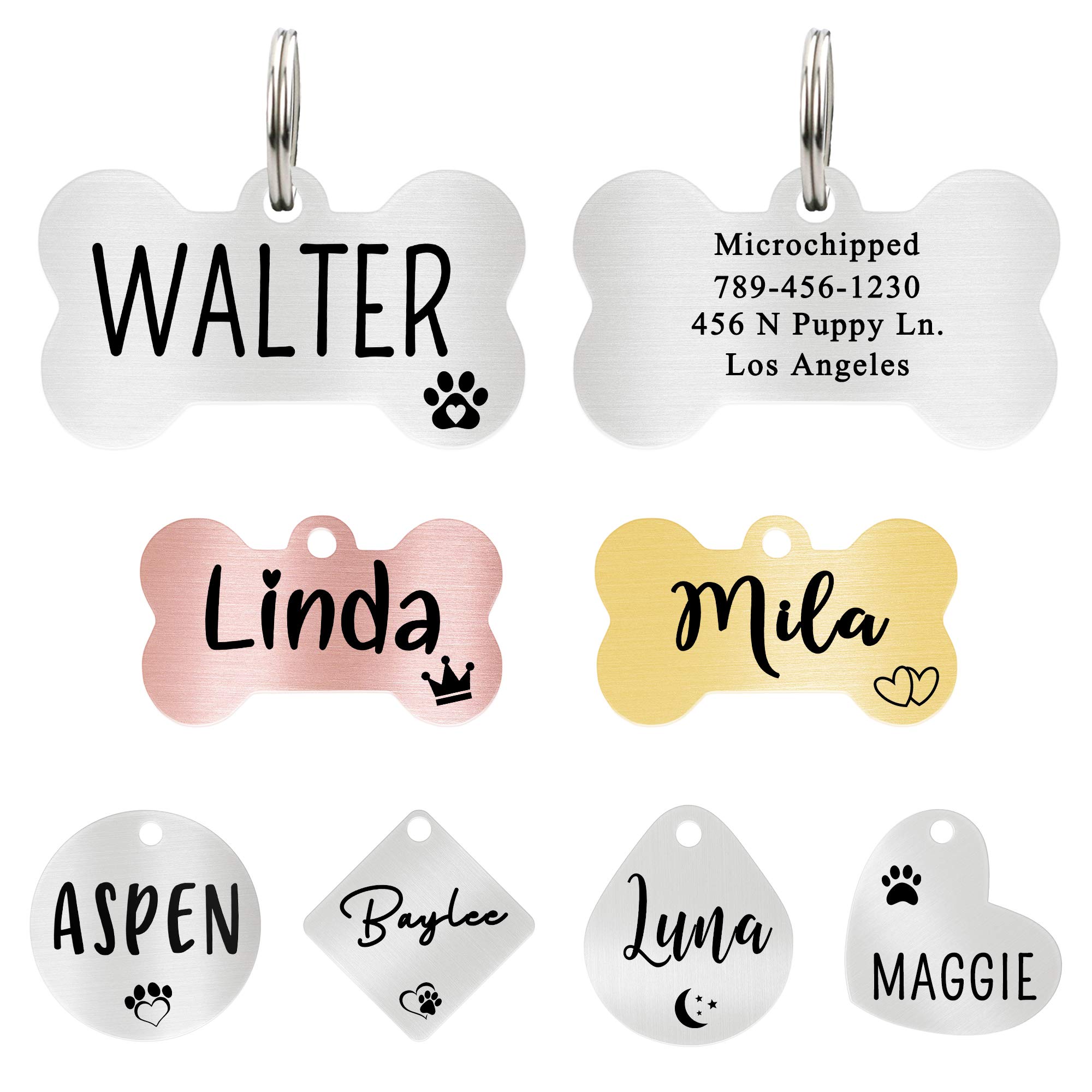 Ultra Joys Custom Personalized Dog ID Tag - Brushed Stainless Steel Bone Tag, Small