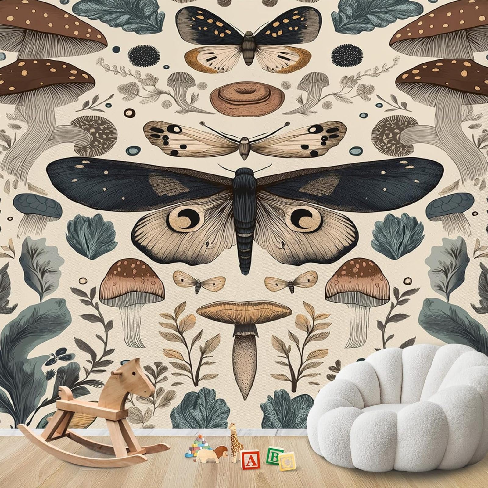 pdghsdkgjh Photo Wallpaper Mushrooms Moths Botanical Vintage Insect Non-Woven Modern Living Room Bedroom Children's Room Decoration Motif Wallpaper,400cmx280cm Stickers - Frameless Painting - Poster