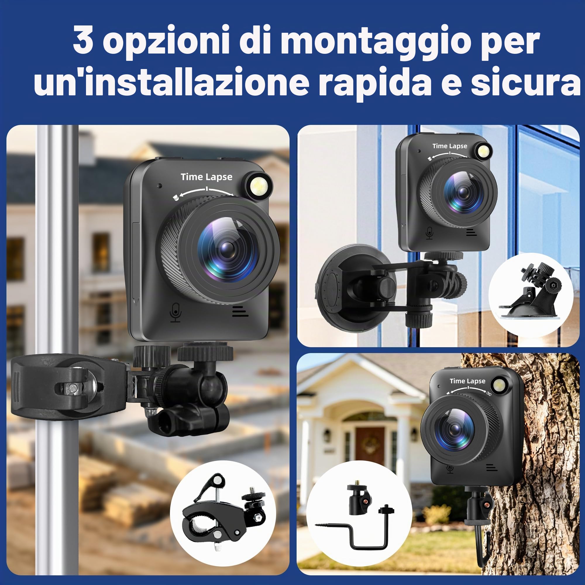 Fotocamera Timelapse,Telecamera Time Lapse 4K FHD per Esterni,Livello Impermeabile IP66,per Registrare Costruzioni all'Aperto,Meteo,Piante,Durata della Batteria di 6 Mesi,Scheda TF da 64 GB Inclusa