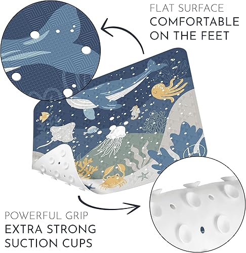 Miniatura 4 de Homerella Tapete de ducha antideslizante de 21 x 21 pulgadas y tapete de baño antideslizante de 40 x 16 para niños, 2 ganchos incluidos, lavable a