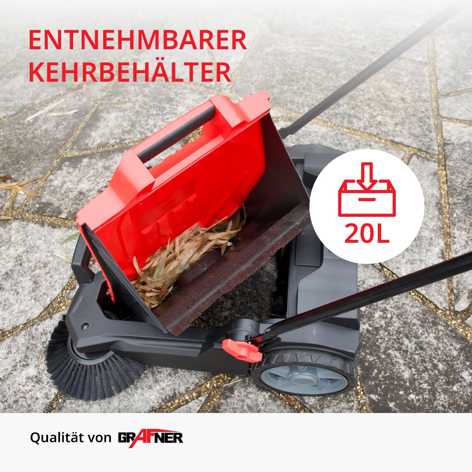 Kehrmaschine manuell, 650 mm Kehrbreite, 2 Seitenbürsten, 20