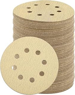 150Pcs Sanding Disc, SIJDIEE 120 Grit 5 Inch Gold Sanding Sheet, 8 Holes Dustless Hook and Loop Sandpaper for Random Orbit DA Sander