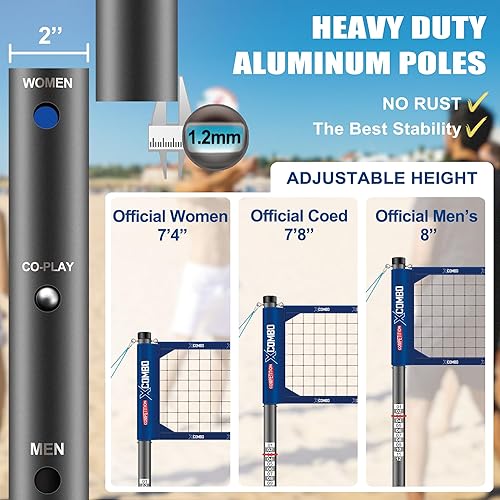 Miniatura 3 de Juego de red profesional de voleibol resistente para patio trasero al aire libre portátil con postes de puntuación de altura ajustable de aluminio,