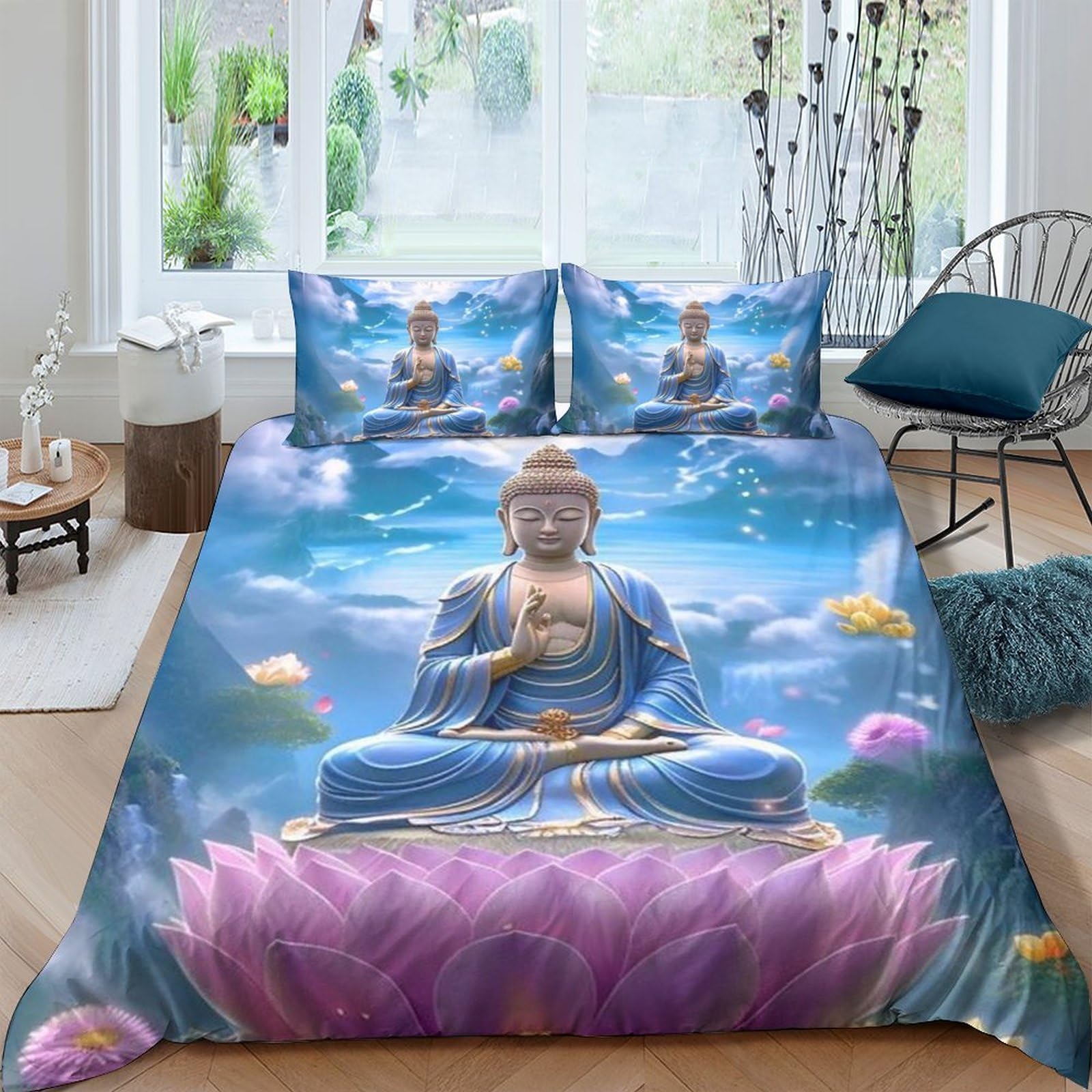 Shaari Duvet Cover 220×230cm - Buddha Mandala Zen Themed Meditatio 3D Pattern Bedding Sets Duvet Cover Set with 2 Pillowcases 50x75cm / A-04