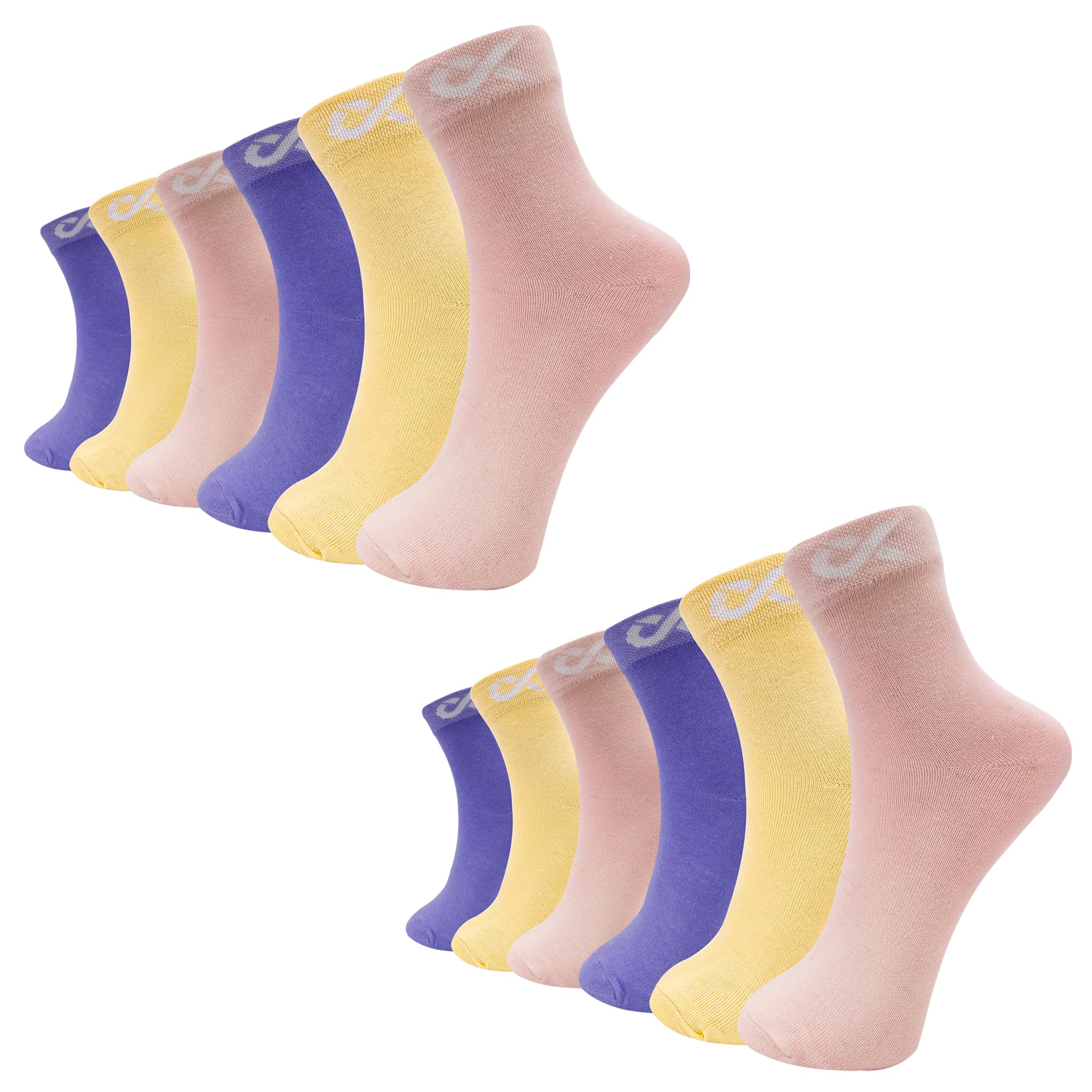 XJARVIS Malibu Ankle socks for women & Girls Soft, Breathable, Comfortable, and Durable Perfect for Sports, Running, Cotton Socks for Daily Casual wear Pack of 12 (Pink, Purple,Yellow