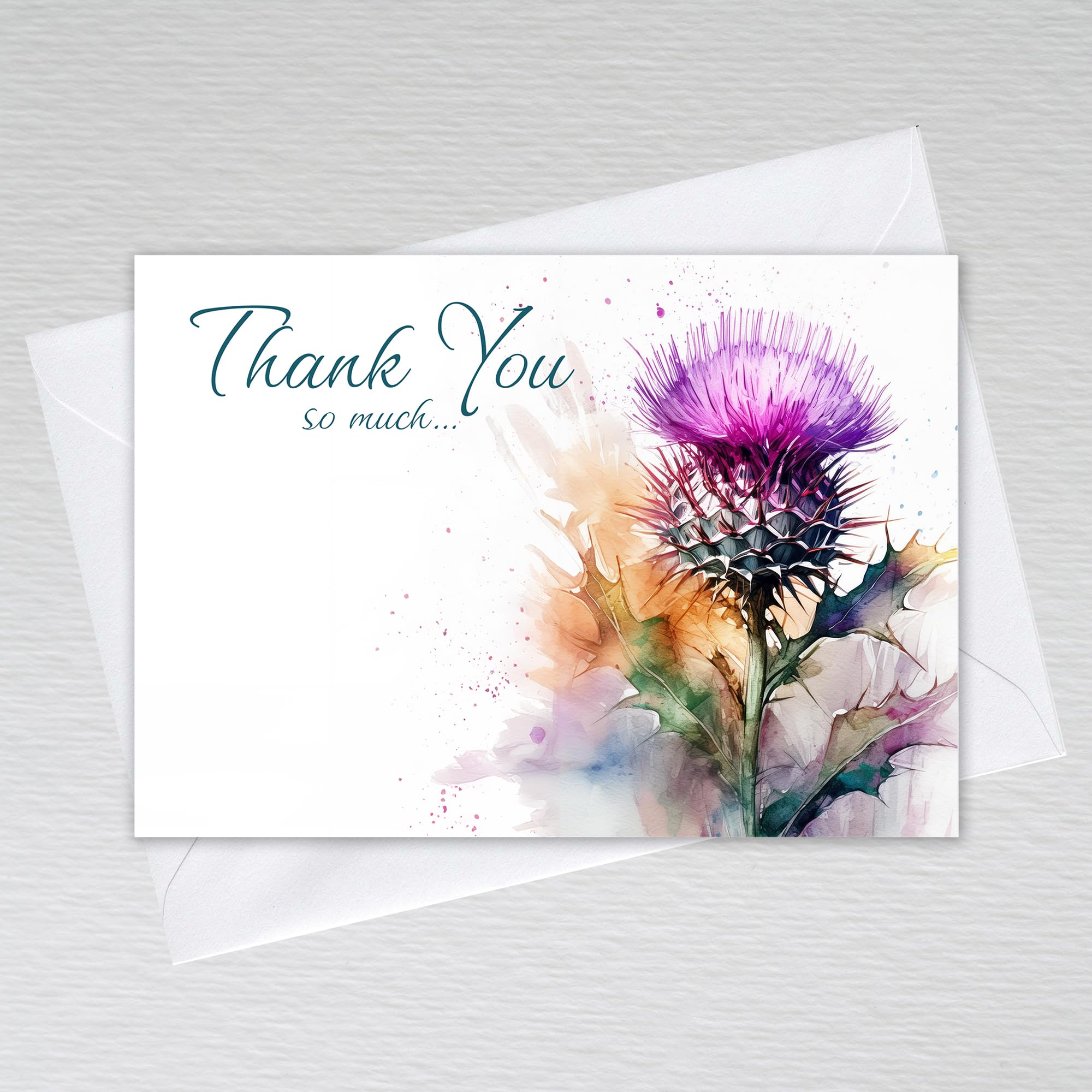Thank You Card Pack with Envelopes/Thankyou Notes A6 Non-folded Thank You so much Postcards Birthday, Wedding, Business Thank You Cards: Scottish Thistle Thank You Cards (Pack of 50 with Envelopes) — image 1