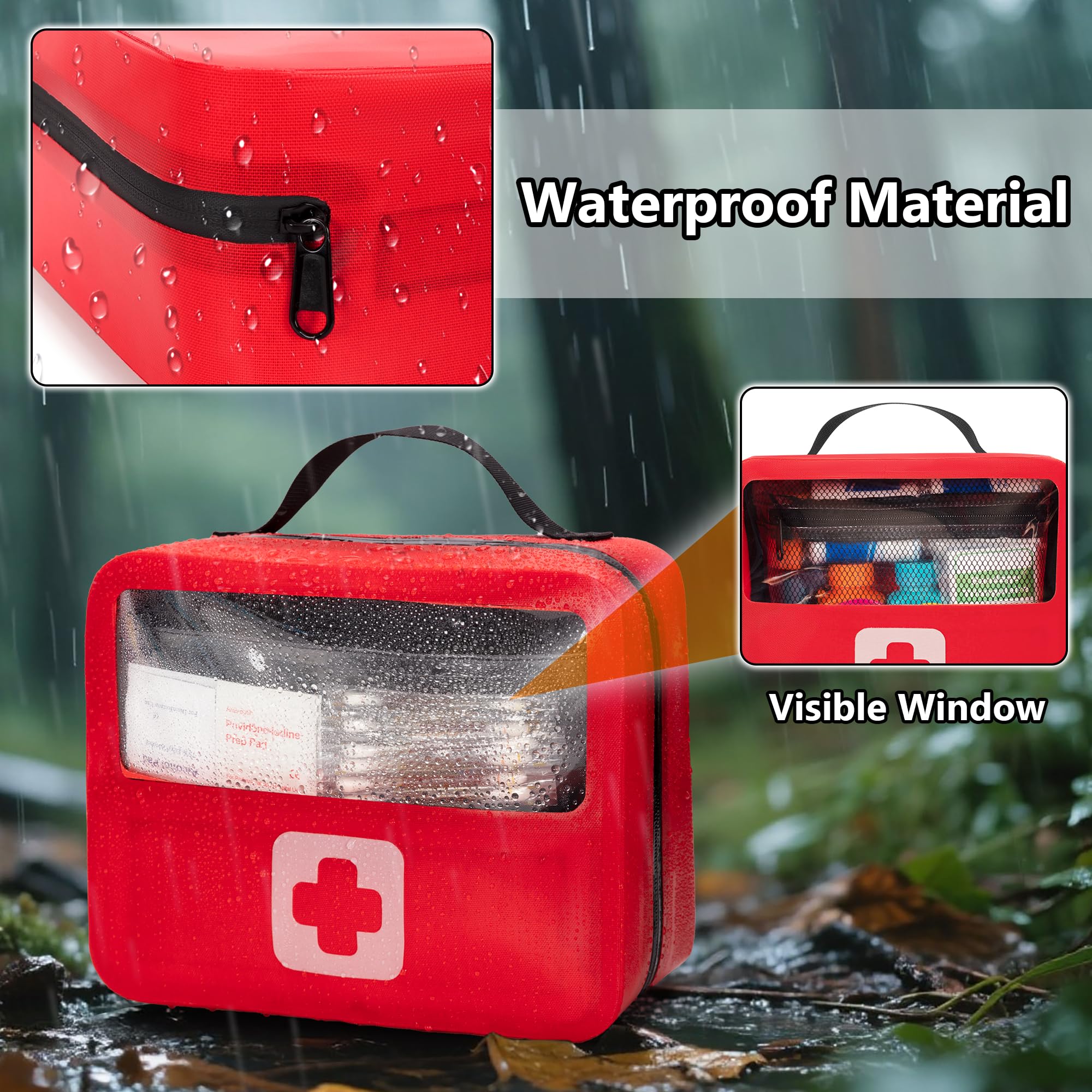Marscamd Bolsa de primeros auxilios vacía impermeable con panel desmontable, pequeña bolsa médica con sistema Molle, color rojo (solo bolsa)