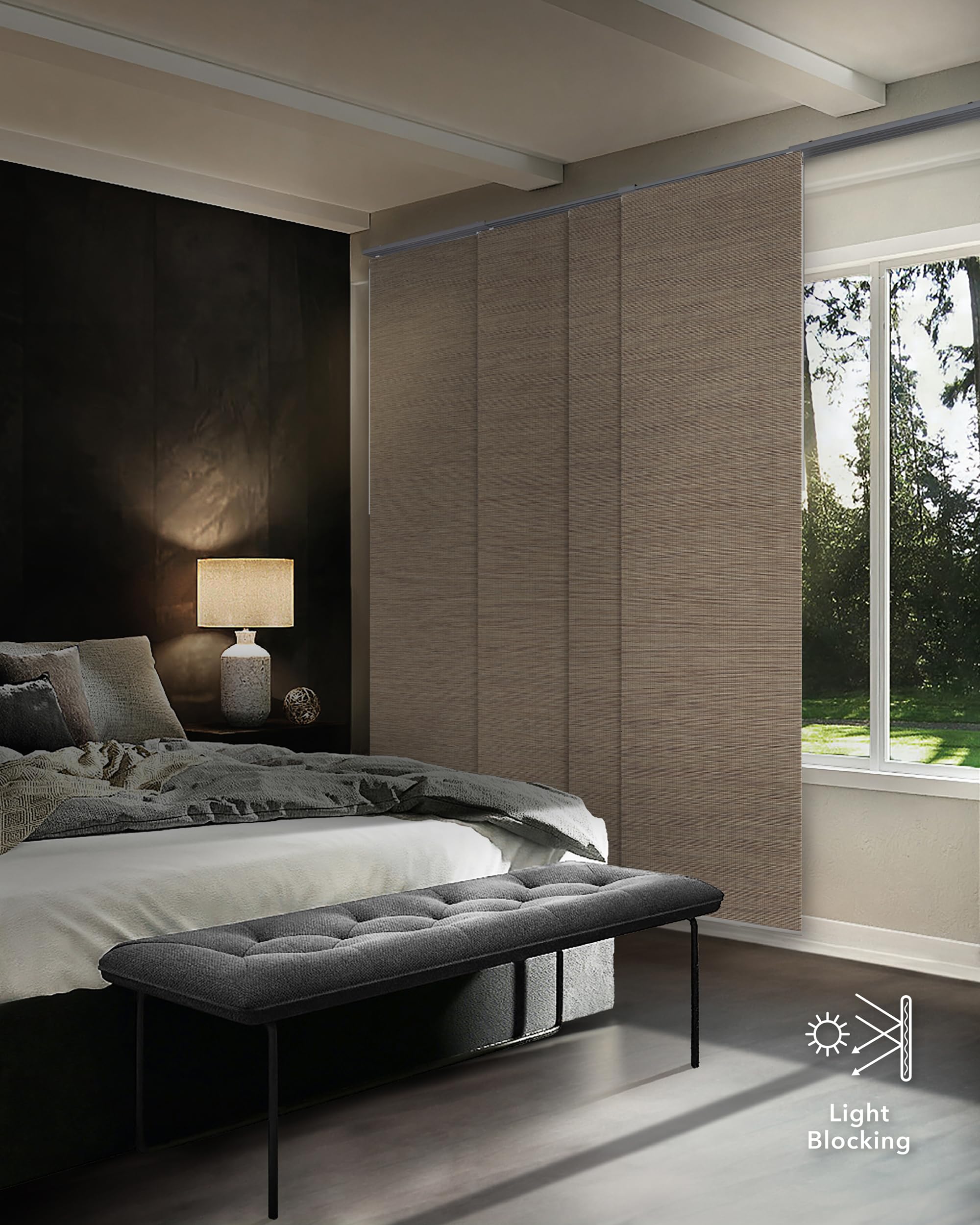 GoDear Design 99.99% Blackout Adjustable Sliding Panel Track Blinds for Sliding Galss Doors 45.8