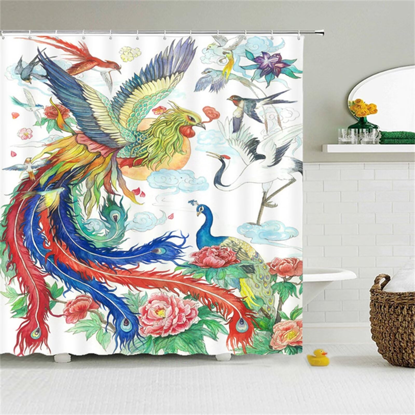 Fénix Cortina de Ducha Antimoho,Cortina de Baño 180x300cm,Textil de Poliéster Cortina de Ducha Impermeable,Lavable,Antibacteriana,con 12 Ganchos,3D Shower Curtian para Baño Decor