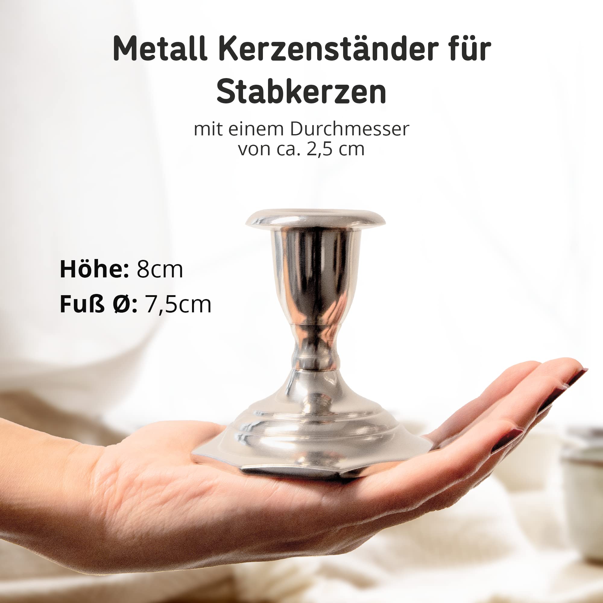 Set 2 Candelabri Portacandele In MetallO Cromato Argento - Per Tavolo, Soggionro E Cerimonie - Foto 10