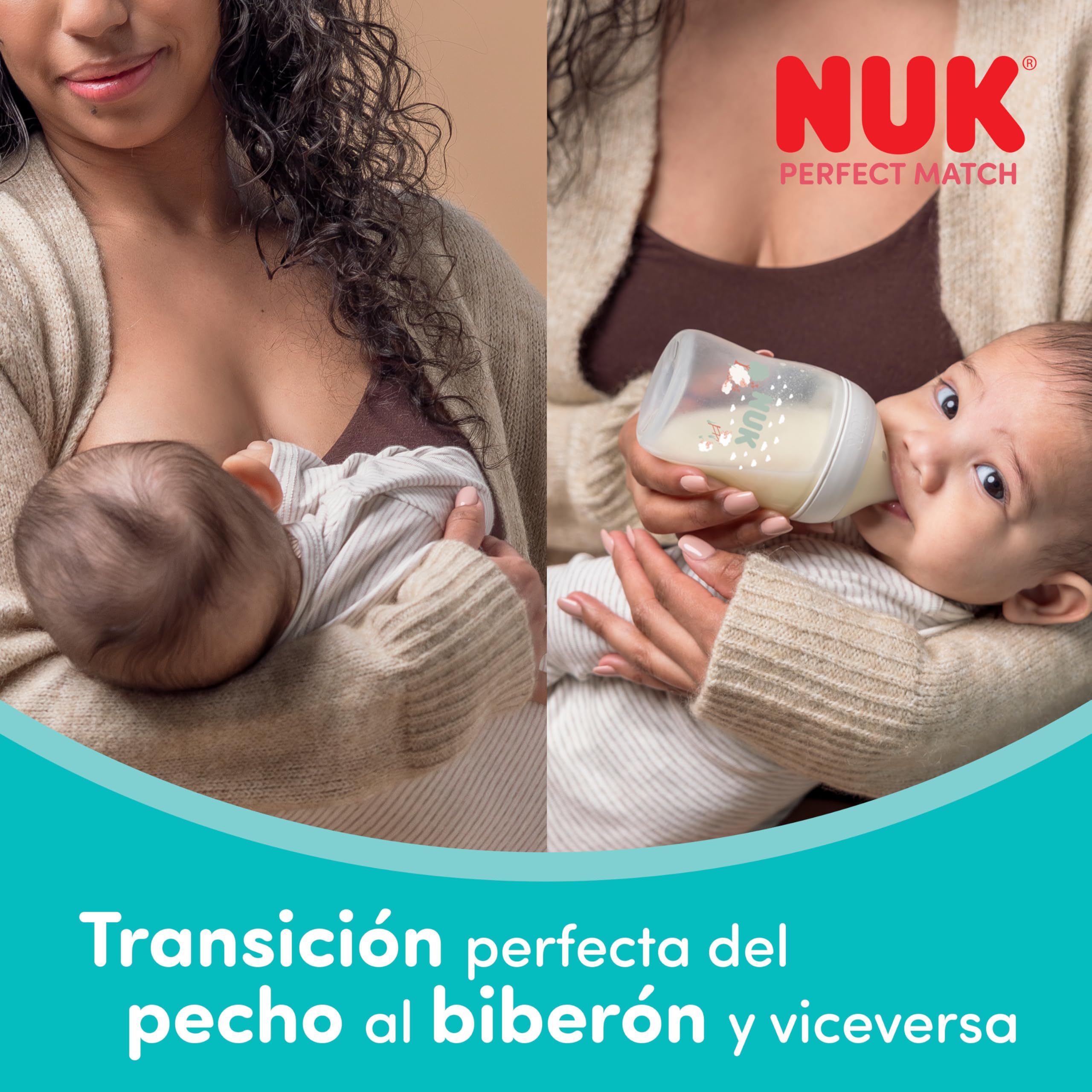 Set de 3 biberones Perfect Match de NUK | +3 meses | Se adapta al bebé como el pecho de mama | Control de temperatura | Ventilación anticólico | 260 ml | Tetina mediana (silicona) | Arcoíris