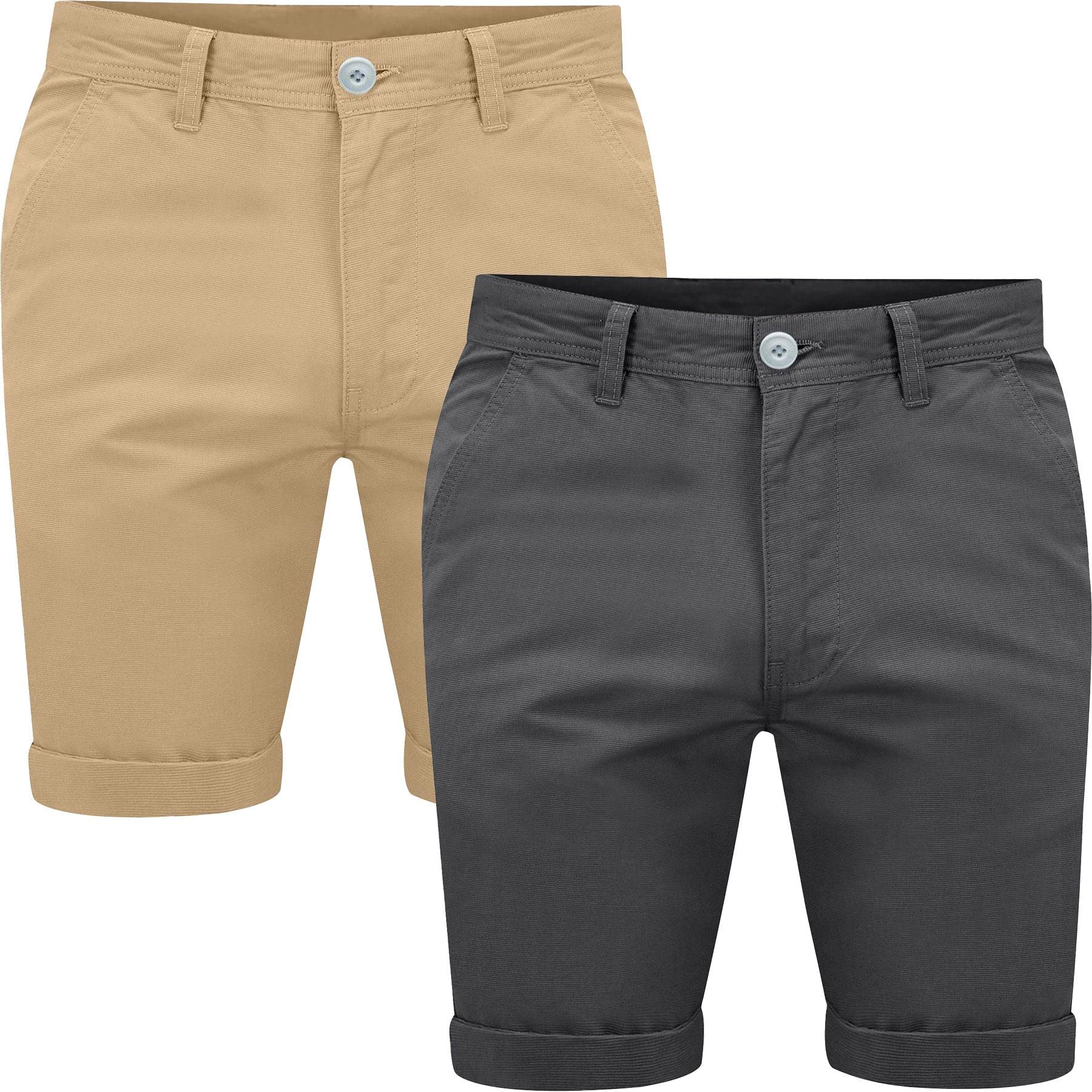 Westace Men's Charcoal & Beige Shorts Pack Of 2 Chino Shorts Cotton Casual Summer Cargo Combat Jeans, 34W