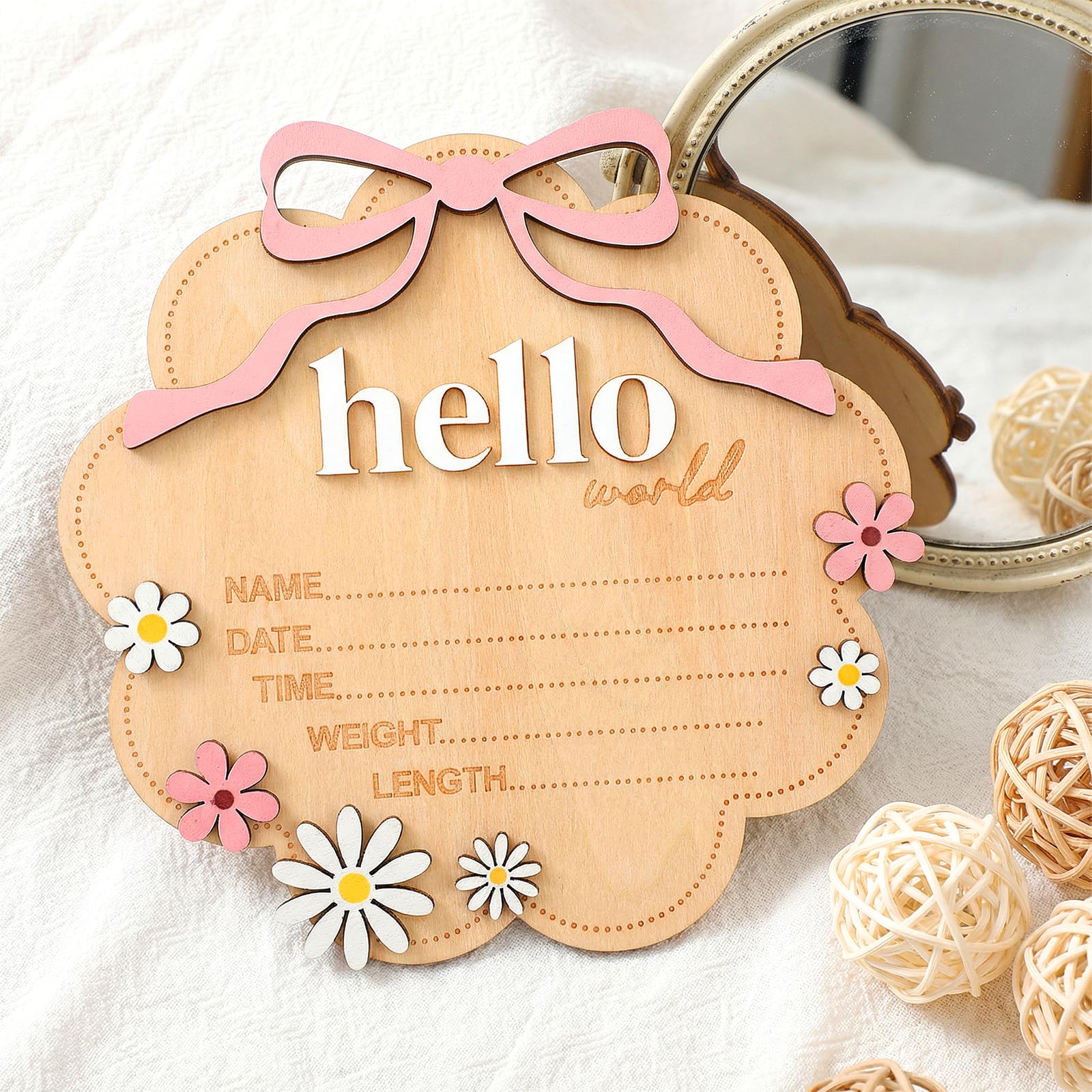 Biglietti di benvenuto per neonati in legno con scritta tedesca Nogeqi Hello World