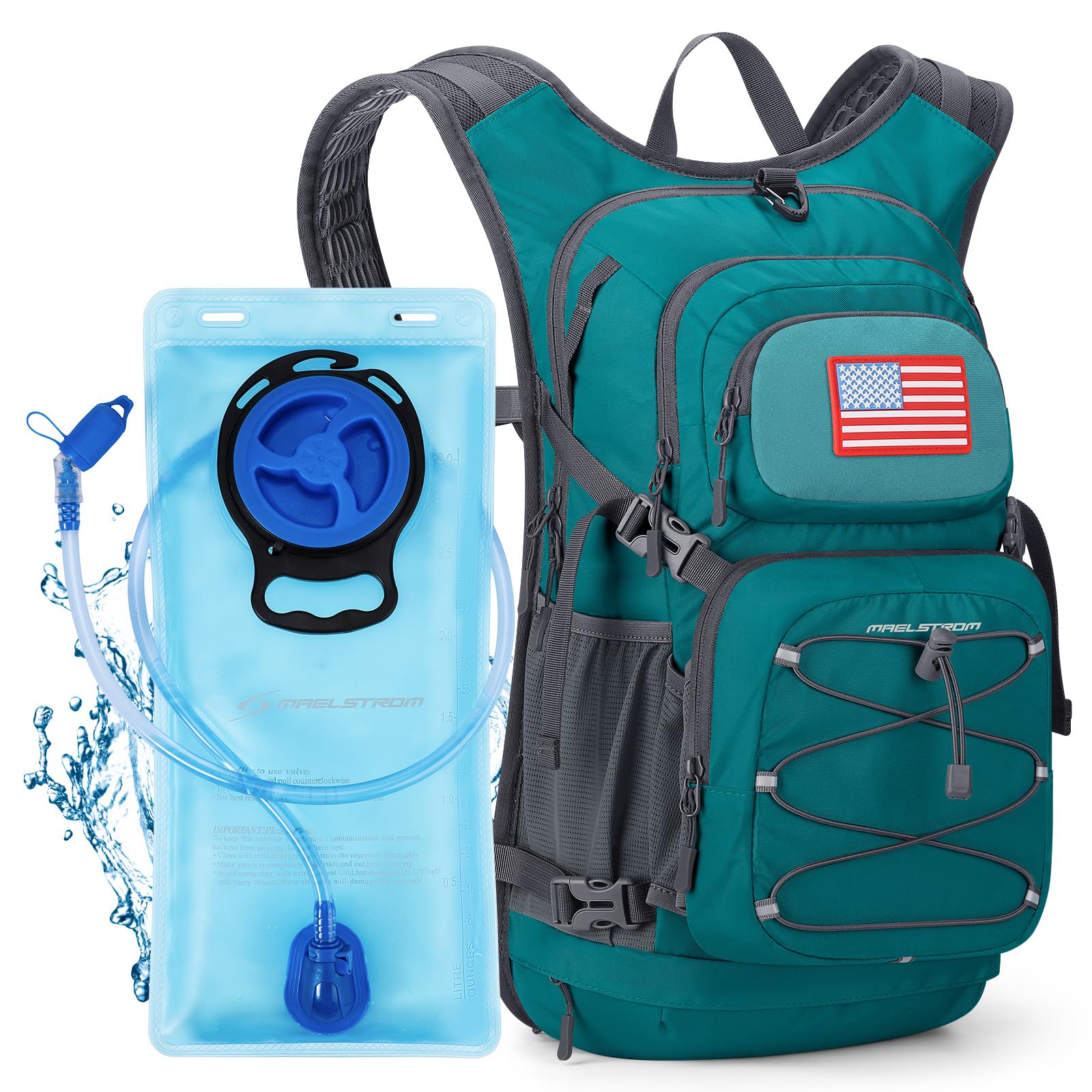 Maelstrom Hydration Hiking Backpack with 2L/3L Water Bladder, High Flow Bite Valve Camping Daypack Lightweight