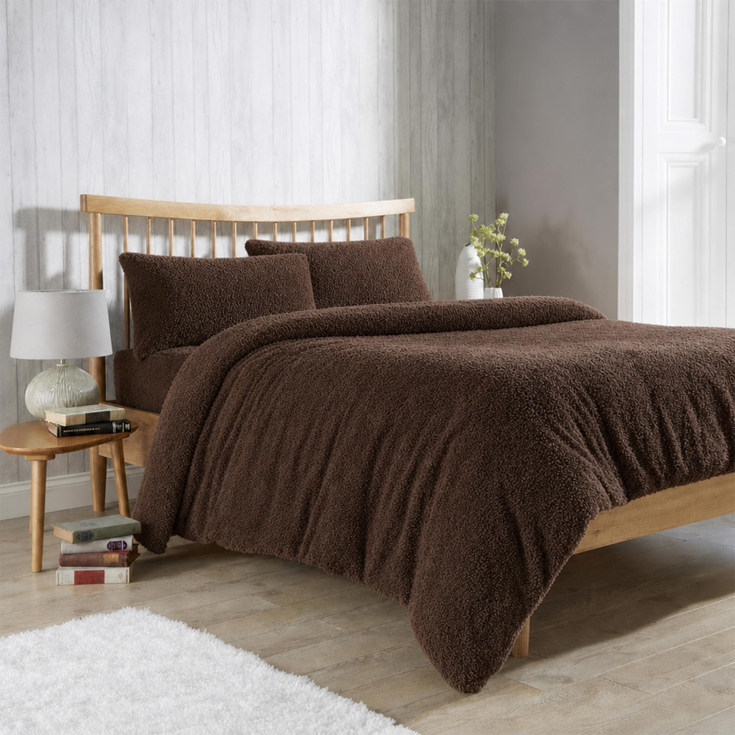 Olivia Rocco Teddy Fleece Duvet Cover Set Super Soft Warm Cosy Quilt Covers Bedding Sets With Pillowcases (Chocolate, King)