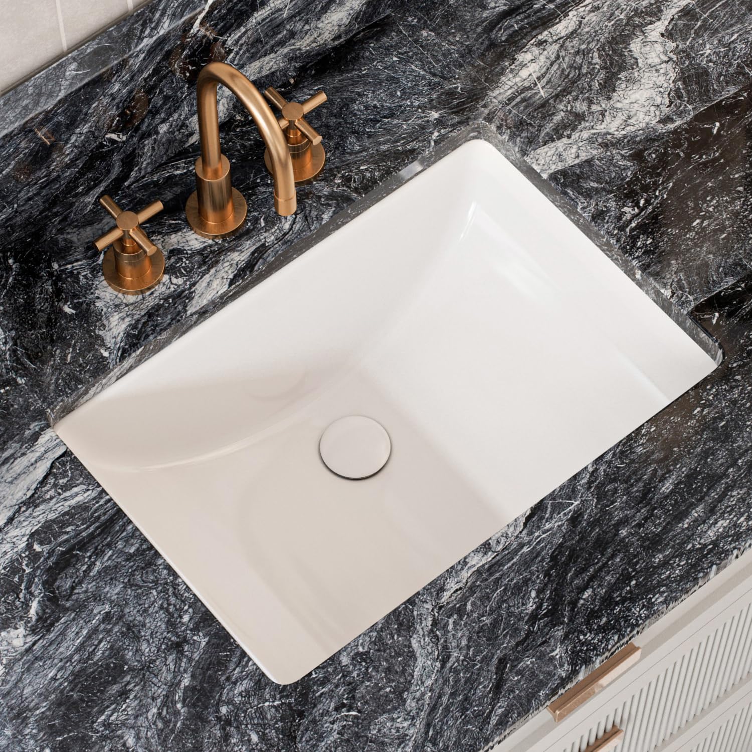 21 Inch Undermount Bathroom Sink Rectangle, Los Flexi 21"W x 15"D White Ceramic Vanity Sinks with Overflow, Rectangular Bathroom Undermount Sink, Modern Lavatory Sinks Under Counter