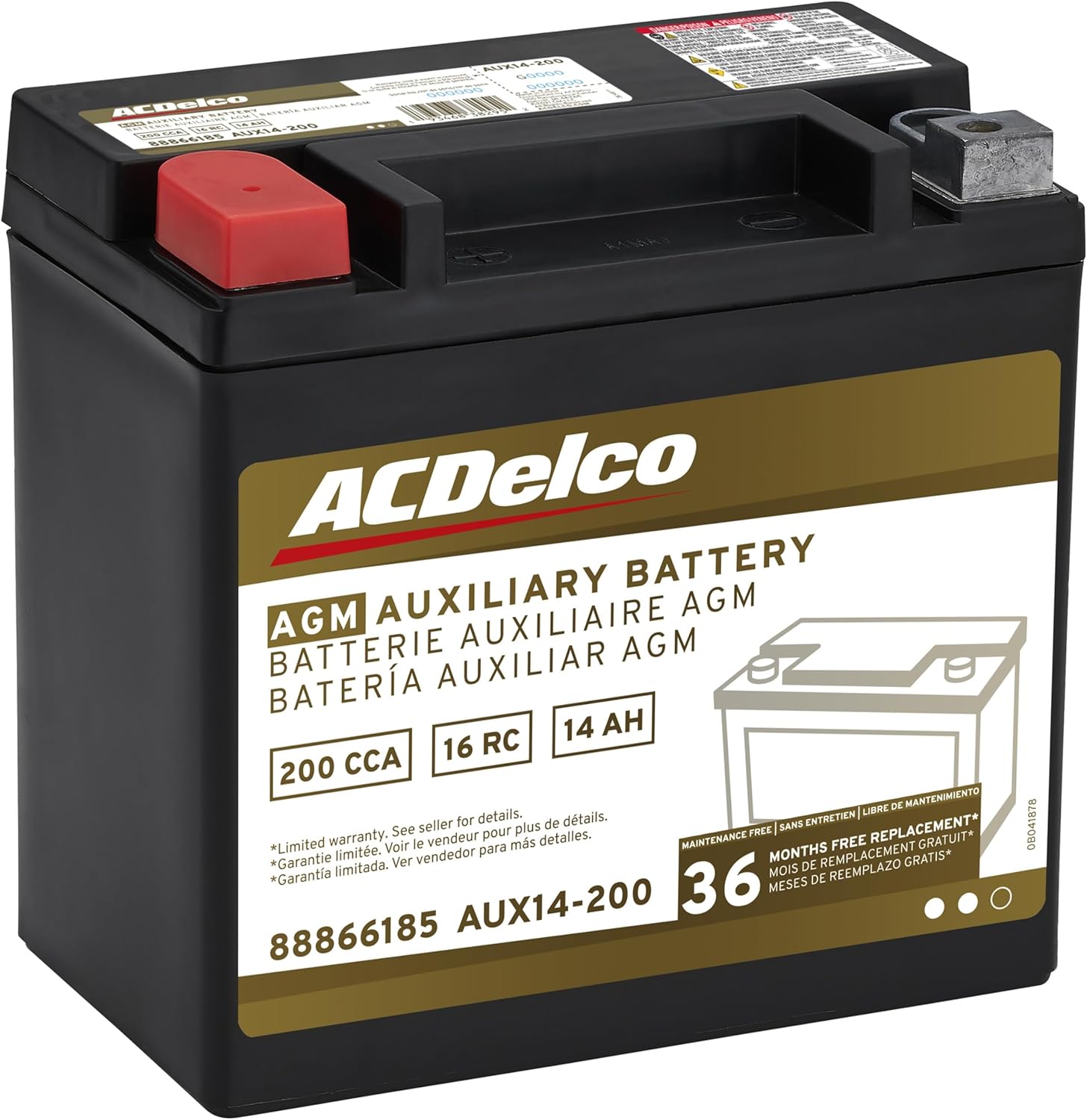 ACDelco Gold AUX14-200 (88866185) 36 Month Warranty Auxiliary AGM 200 CCA Battery