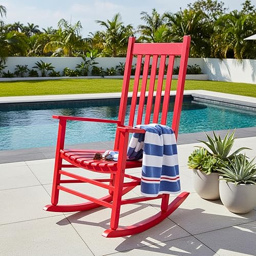 Vista 85 de Shine Company Inc. Silla mecedora para porche estilo Vermont, 4332WT, color blanco