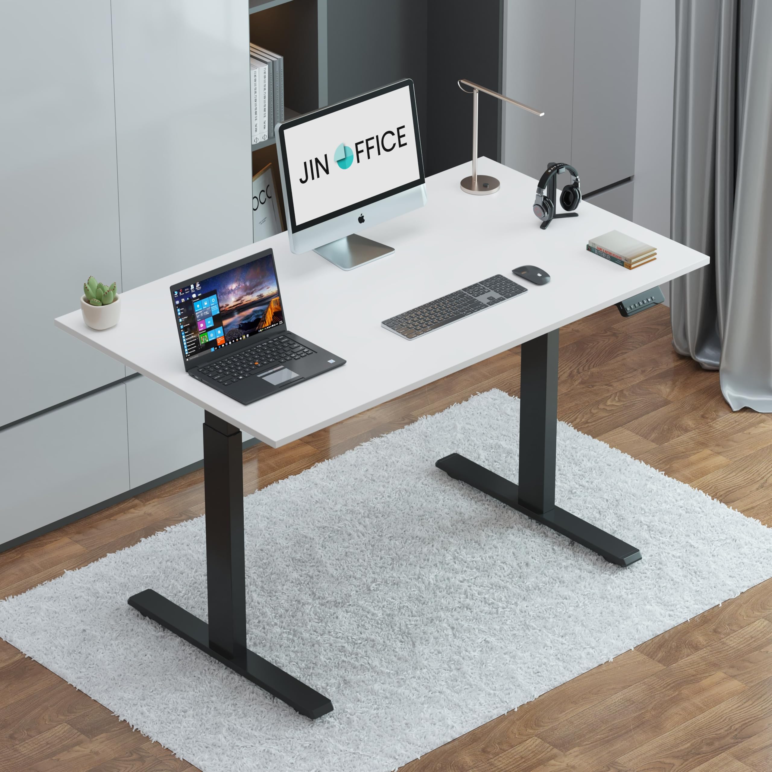 JIN OFFICE Wrought And Cast Iron Electric Height Adjustable Desk | Sit Stand Desk With 3 Memory Presets | 80 Kg Wt. Capacity| Motorized Standing Desk (Black Frame With White Table Top 1200 X 750 Mm) (B0CPLNHDXF) Amazon Price History, Amazon Price Tracker