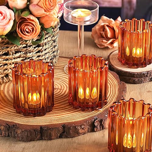 Miniatura 4 de Portavelas votivas de vidrio ámbar, juego de 12 portavelas votivas acanaladas, candelita para centros de mesa de boda, cena, fiesta